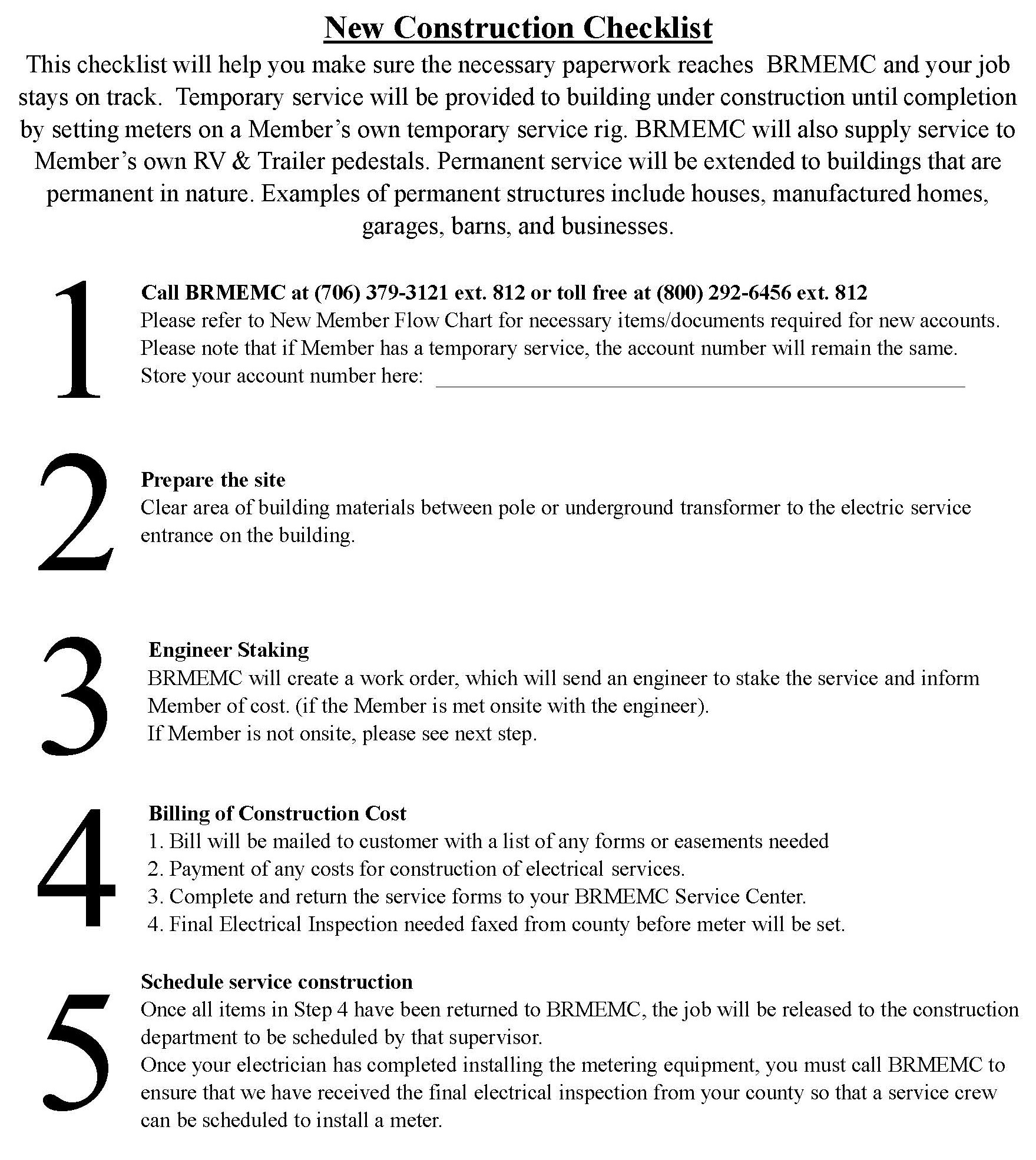 New Construction Checklist